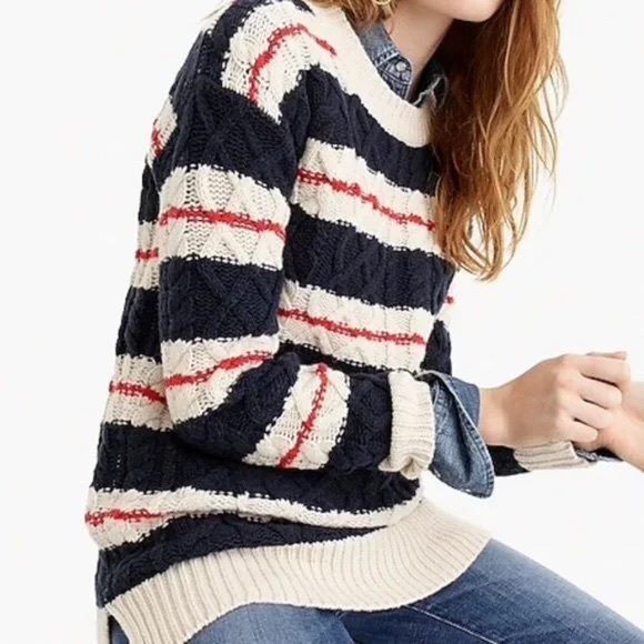 J. Crew Sweaters - J Crew Merino Wool Blend Striped Cable Knit Tunic sweater
